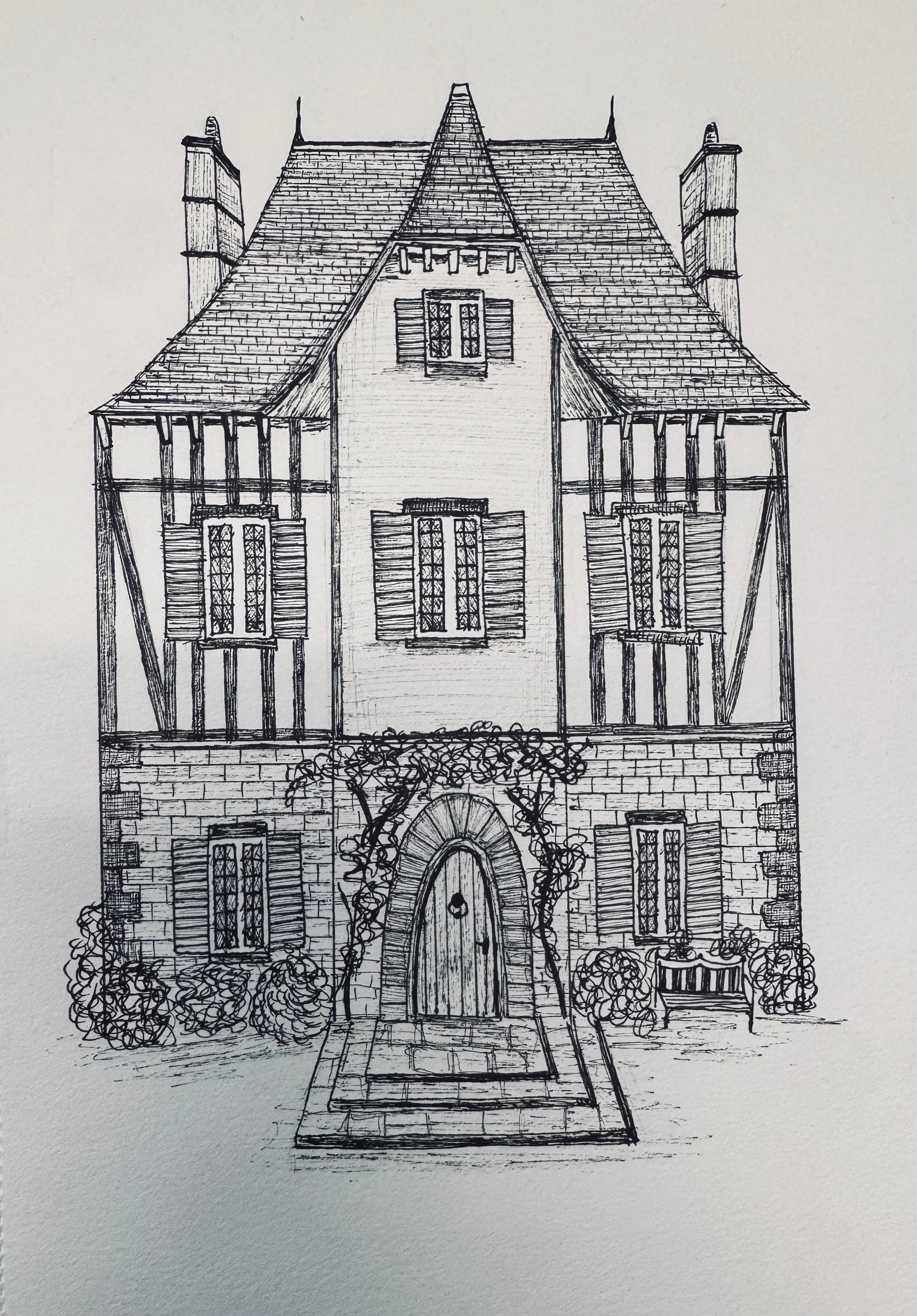 Commissioned Black and White Pen Drawing
